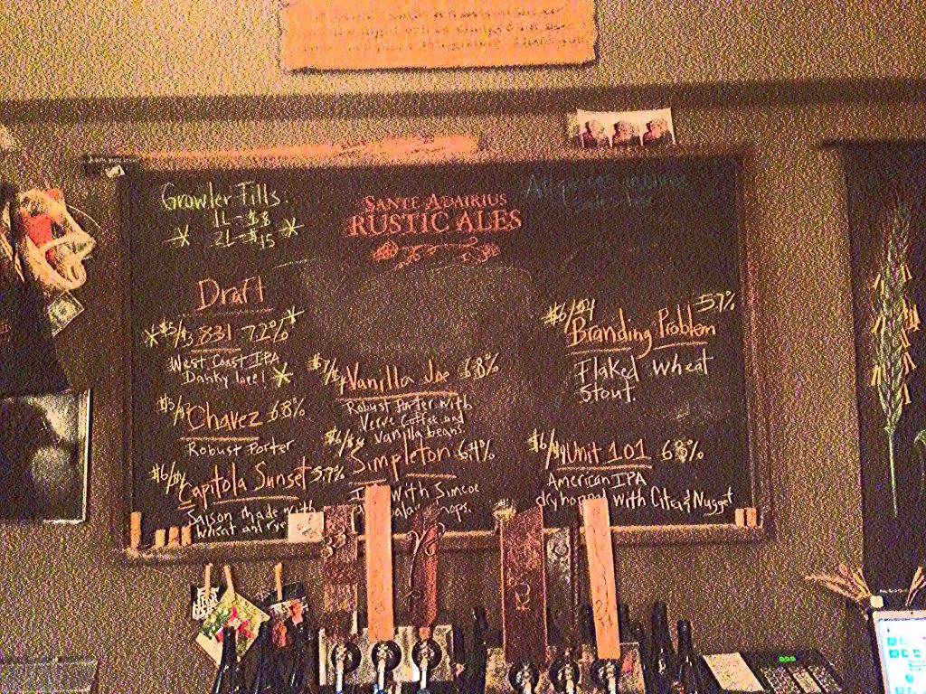 What? No picture of the Sante Adairius etching outside? It was rainy and dark, so here's the "rustic" tap list.