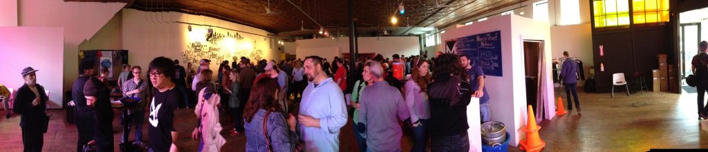 Panoramic of the Mash Tun space - crowded, but not overly so.