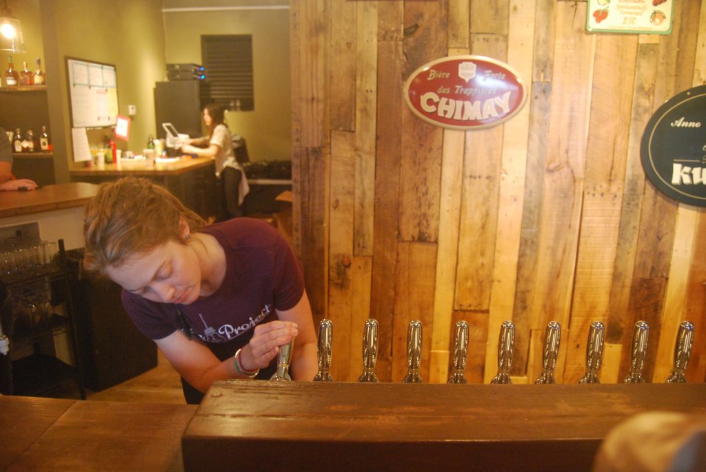 Karen King pouring the first beer at the Side Project Cellar - a Saison du Ble.