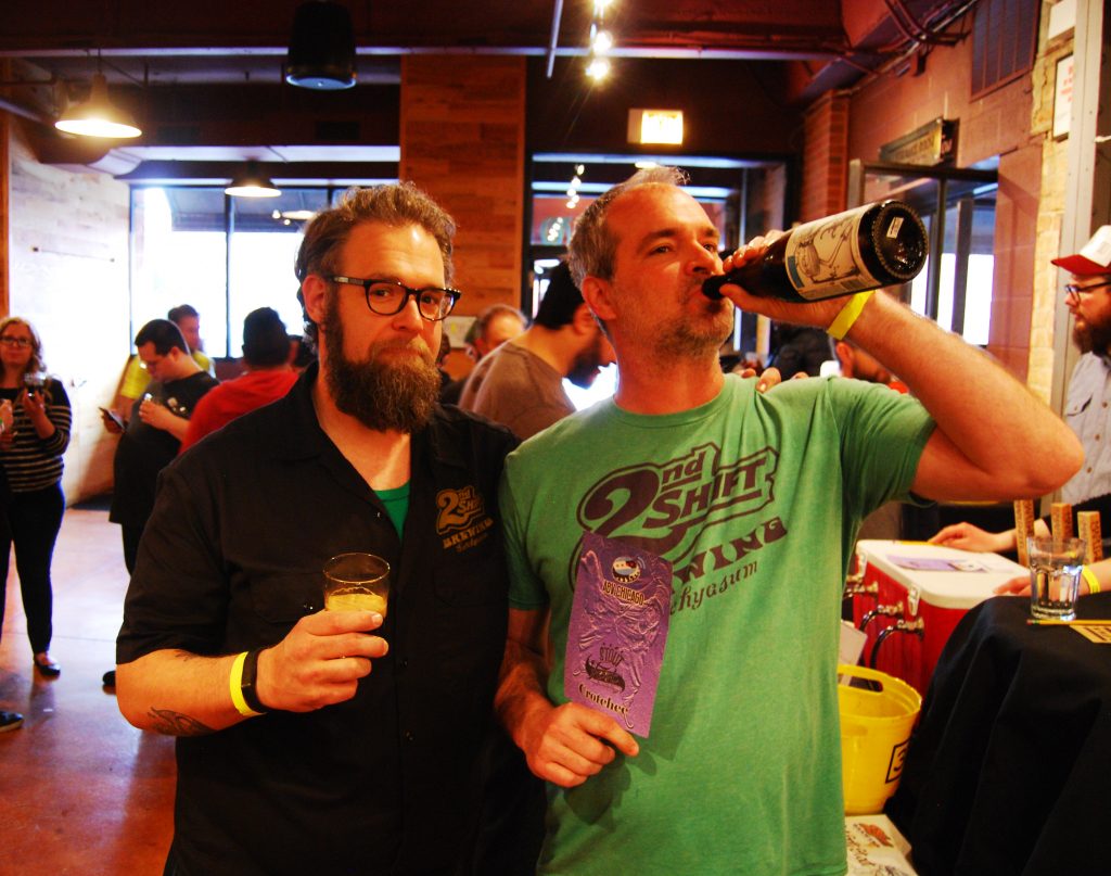 Mike and Steve of 2nd Shift Brewing accepting their Crotchee while on LSD!